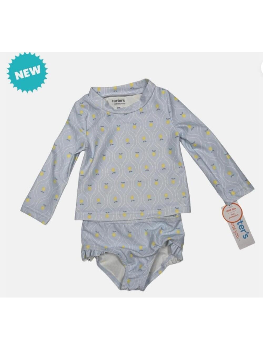 Carter's Light Blue Lemon Print Rash Guard Set